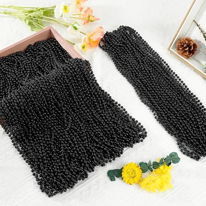SHAOQINLIN 100 PCS Gold Black New Year Necklaces, 33'' Happy New Year Eve Necklaces Accessories, 2026 New Year Party Beads for New Year's Day, Halloween, Christmas, Carnival Party Favors