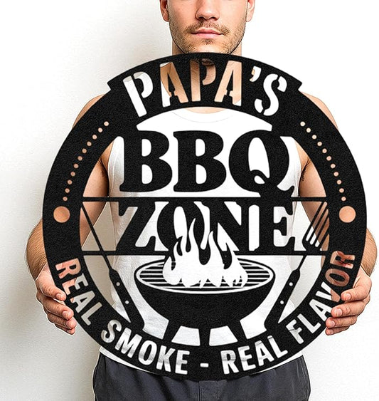Custom BBQ Metal Sign Personalized Grill Name Wall Art for Outdoor Kitchen Patio Backyard Decor Fathers Gift for Dad Grandpa Husband Barbecue Smoker Area Sign, Grilling Lover Gifts 22