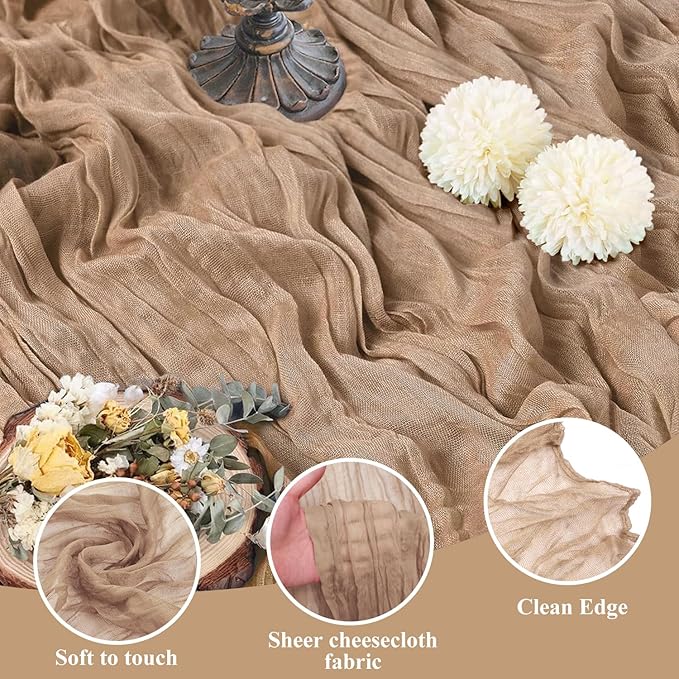 Asee'm 2pcs Cheesecloth Table Runner 120 Inches Long Nude Boho Gauze Cheese Cloth Runner 10FT Rustic Sheer Table Runners for Christmas Wedding Party Baby Shower Spring Easter Decoration