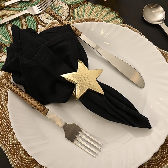12 Pcs Lightweight Metal Napkin Rings - Gold Star Metal Holders for Elegant Table Decor, Parties, Weddings, Holidays, Everyday Dining - Metallic Adornment for Table Settings - CLEENTABLE