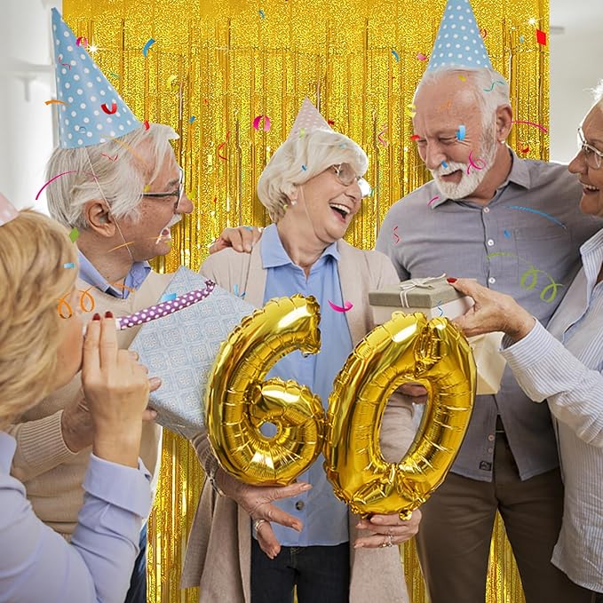 Tinsel Curtain Party Backdrop Gold Birthday Decorations 2 Packs Glitter Foil Fringe Curtain Party Decor Streamers Photo Booth for Birthday Christmas Wedding Halloween Graduation Decorations