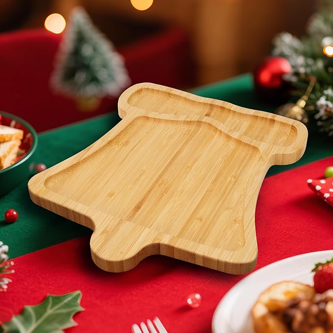 Christmas Serving Tray, Bell Shape Charcuterie Board, Bamboo Serving Platter Dish for Holiday Party Food Tray for Cheese Snack Fruit 10 x 8.7 x 0.6 Inches