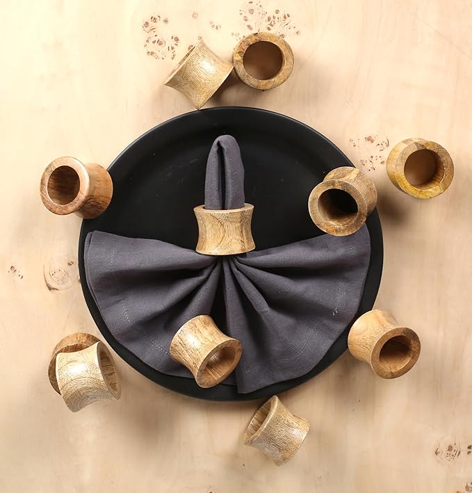 Wooden Napkin Rings Set of 12 - Handcrafted Napkin Holder for Dinner Table Decoration, Weddings, Home, Kitchen, Decor, Dinner, Parties, Every Day Use - Durable, Versatile (Brown)- CLEENTABLE
