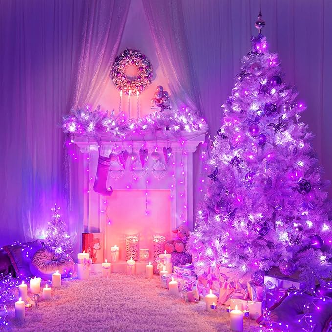 Vivideal 99ft 300 LED Christmas Lights Outdoor Waterproof, Purple String Lights Clear Wire with 8 Modes Plug in Purple Christmas Light for Tree Party Decorations