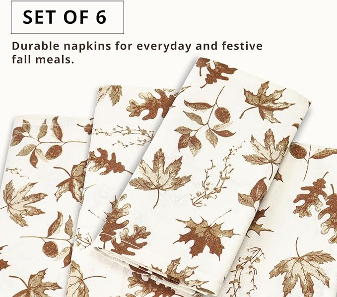 PurpleEssences Rust Fall Napkins, Maple Leaves 18x18 Fall Cloth Napkins Set of 6, 100% Cotton Autumn Fall Harvest Thanksgiving Dinner Napkins for Farmhouse Kitchen, Aurelia