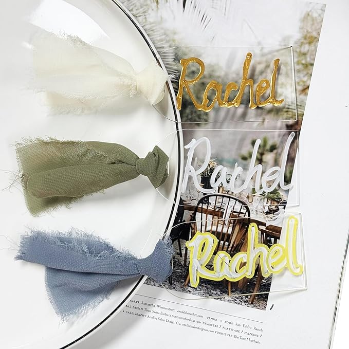 10Pcs Acrylic Place Card for Wedding Clear Transparent Acrylic DIY Table Seating Cards Wedding Supplies with Green Ribbon