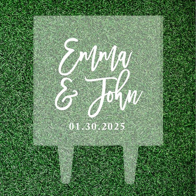 Andaz Press Simple Script With Date Custom Wedding Cake Topper, Acrylic Square Personalized Couple Cake Topper