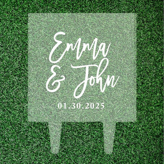 Andaz Press Simple Script With Date Custom Wedding Cake Topper, Acrylic Square Personalized Couple Cake Topper
