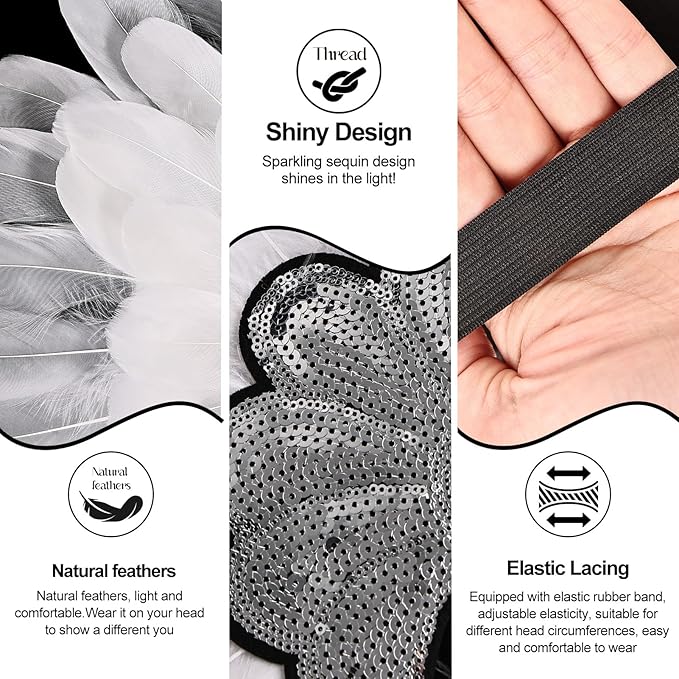 Women's Carnival Feather Headpieces Sequin Headdress for Wedding Masquerade Party Cosplay Feather Headbands