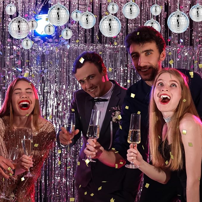 54 Pcs Disco Balls, Hanging Disco Ball Decor, Silver Decor 4 Sizes Reflective for 70s Party Decorations Wedding Dance Music Prom Props (4 Inch, 3.2 Inch, 2 Inch and 1.2 Inch)