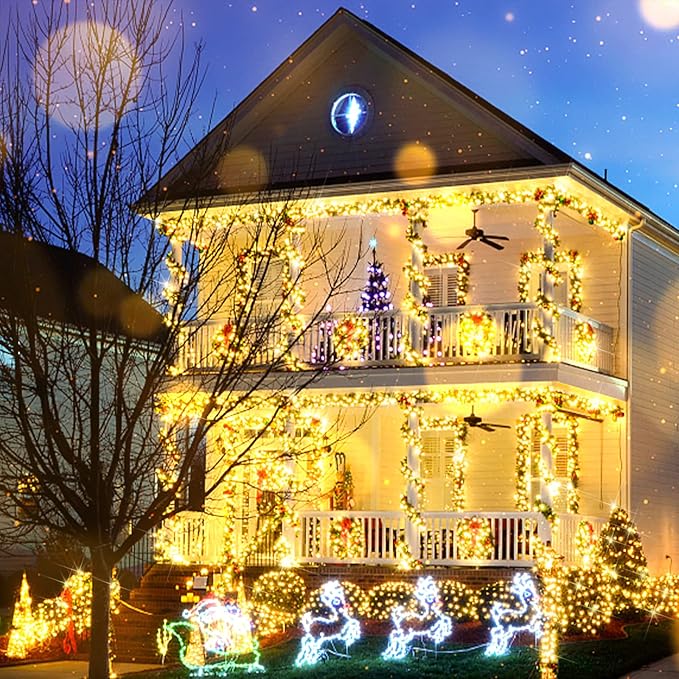 suddus 300 Led Connectable Christmas Lights Outdoor Waterproof, 99ft Christmas Tree Light Plug in with Remote, Warm White String Lights Indoor for Xmas Holiday Yard Party Porch Patio Garden Decor