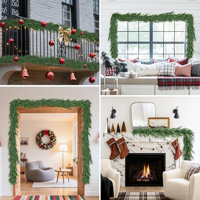 Christmas Norfolk Pine Garland, 6FT Realistic Faux Green Garlands, Winter Artificial Greenery Garland for Mantle, Table, Wall, Holiday, Indoor & Outdoor Xmas Decorations (1 Pcs)