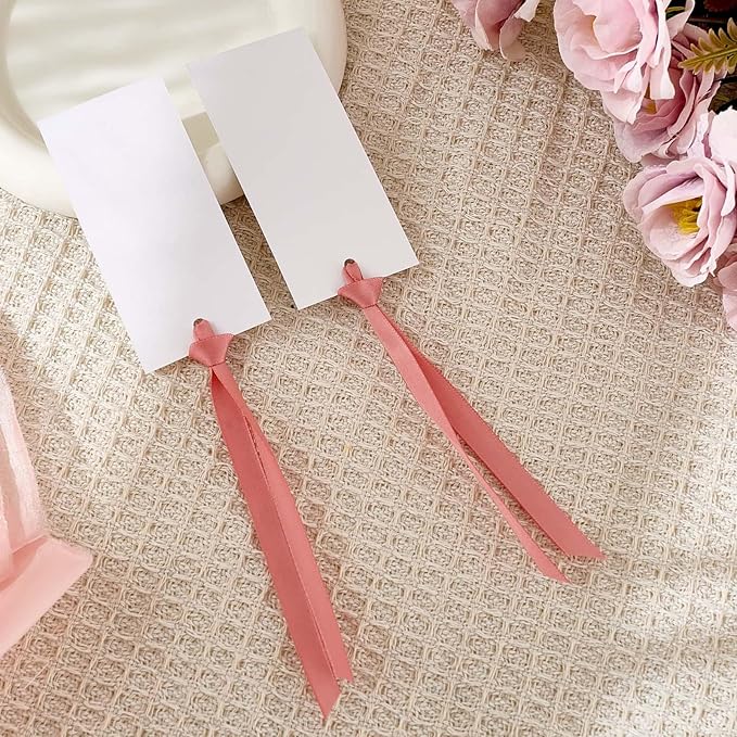 60pcs Place Cards for Table Setting.Name Table Cards Wedding Place Cards with Pink Ribbons. Can be Used for Wedding Banquet Table Decoration and Present Tags for Parties (Pink)