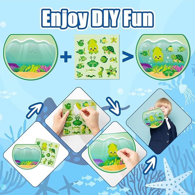 CY2SIDE 12 Sets Colorful Sorting Ocean Animal Scene Sticker Art Craft for Kids, Make A Summer Fish Tank Scene with Shark Tropical Stickers, DIY Summer Party Games for School Classroom Activities