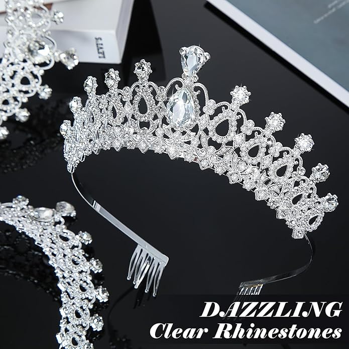 12 Pcs Crystal Tiara and Princess Crown with Comb Crown Rhinestone Women Girls Tiara Headpiece Queen Hair Accessories for Birthday Party Wedding Prom Halloween Cosplay Costume