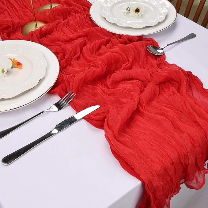 6 Pack Christmas Table Runner Red Cheesecloth Table Runner 10FT Boho Cheese Cloths Gauze Fabric 120 Inch Rustic Sheer for Wedding Birthday Party Baby Shower Centerpiece Home Decorations