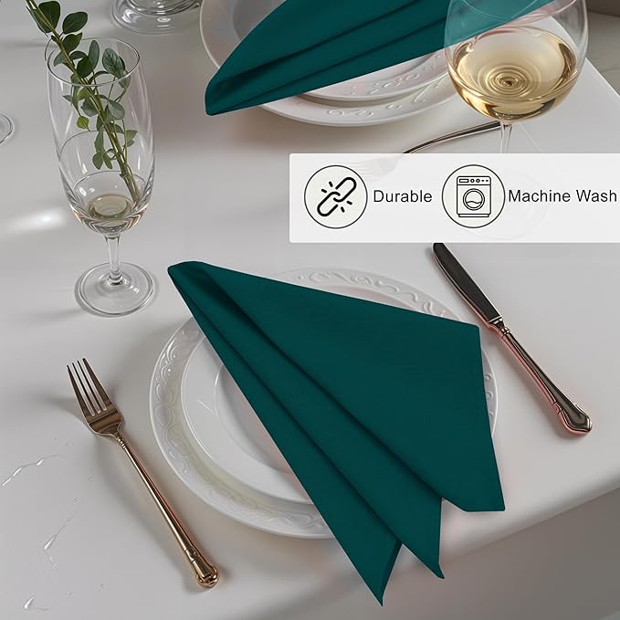 Ruvanti Linen Napkins Set of 12, 18x18 Cloth Napkins, Cotton Linen Blend Napkins Cloth Washable, Soft, Reusable Dinner Napkins for Wedding, Parties, Christmas, Thanksgiving, Everyday Use - Teal