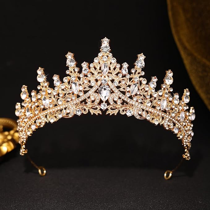 Gold Tiara for Women Crystal Queen Crowns Rhinestone Princess Tiaras for Girl Wedding Headband for Bride Hair Accessories for Halloween Costume Birthday Party Prom Mother's Gifts