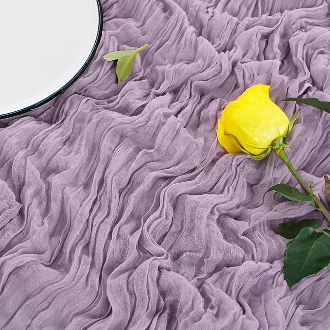 20PCS Grape Cheesecloth Table Runner 10ft Boho Gauze Fabric Cheese Cloth Table Runner Comes with 20 Cloth Napkins Runner for Romantic Wedding Birthday Shower Party Table Decoration