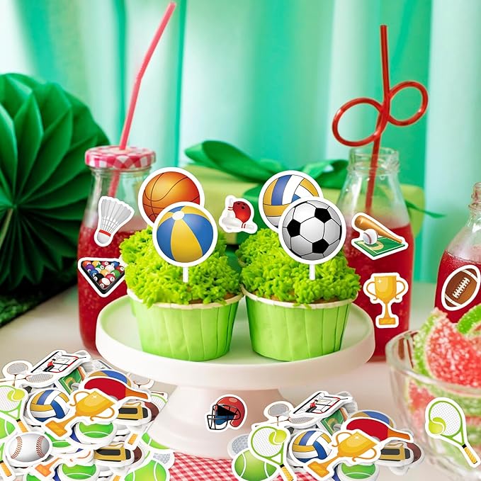 300Pcs Sports Foam Stickers, Self-Adhesive Sport Balls Stickers Basketball Football Baseball Soccer Decals Sticker Decorations for Home Office School Classroom DIY Art Craft Party Supplies