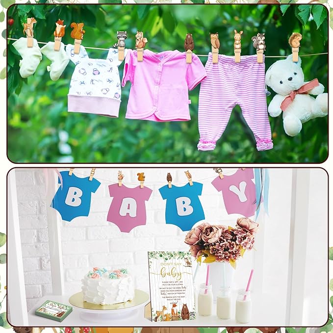 102 Pcs Baby Shower Game Supplies Diaper Raffle Tickets with Diaper Raffle Card Box Don't Say Baby Sign Mini Clothespin Baby Shower Game Decor for Baby Shower Gender Reveal(Animal)