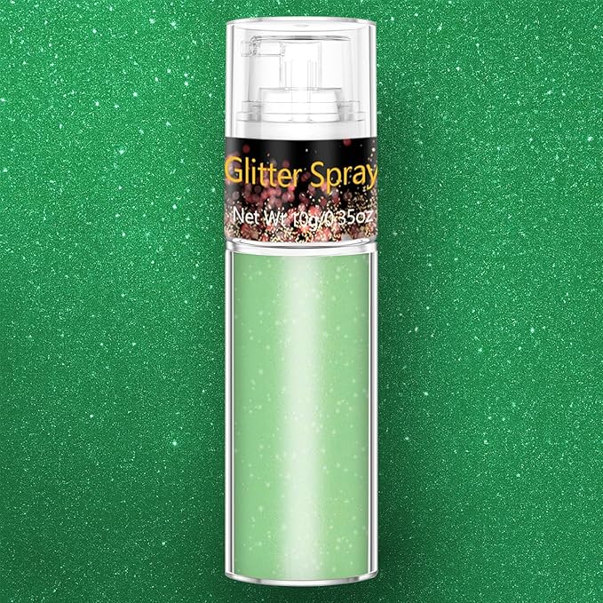 Emerald Green Hair and Body Glitter Spray 10g, Holographic Shimmer Powder Mist for Halloween, Carnival, Festival Makeup, Fantasy Fairy Looks, DIY Face Paint Costume Glitter
