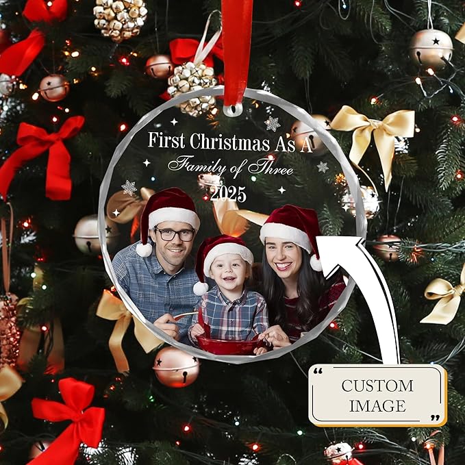 Personalized Crystal Christmas Ornaments with Photo, Custom Christmas Photo Tree Glass Ornaments, Elegant Crystal Keepsake for Family, Couples, Weddings & Christmas 2025 Gifts (#PGO06)