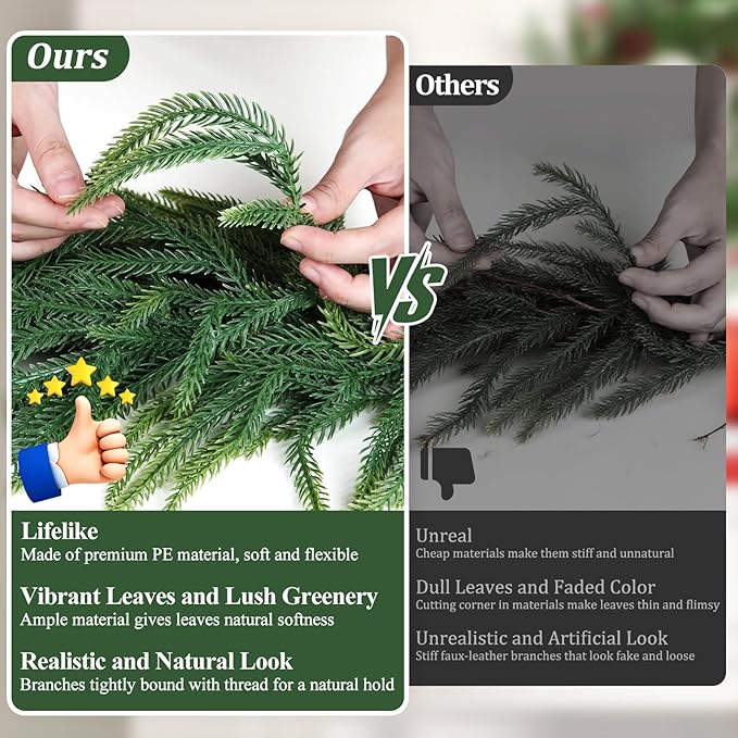 4-Pack Christmas Garlands for Decorating, 6FT Real Touch Norfolk Pine Garlands, Christmas Greenery Garland for Staircase, Fireplace, Wall, Porch, Home Holiday Outdoor Indoor Xmas Decor