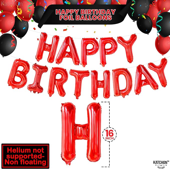 KatchOn, Red Happy Birthday Balloon Banner - 16 Inch | Red Mylar Foil Balloon For Happy Birthday Decorations | Birthday Sign Banner For Birthday Party Decorations