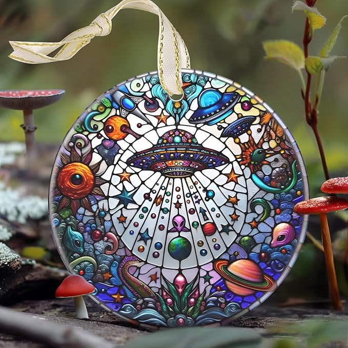 UFO&Alien 3.5 Inch Ceramic Christmas Hanging Ornament - Tree Decoration, Gift Exchange Present