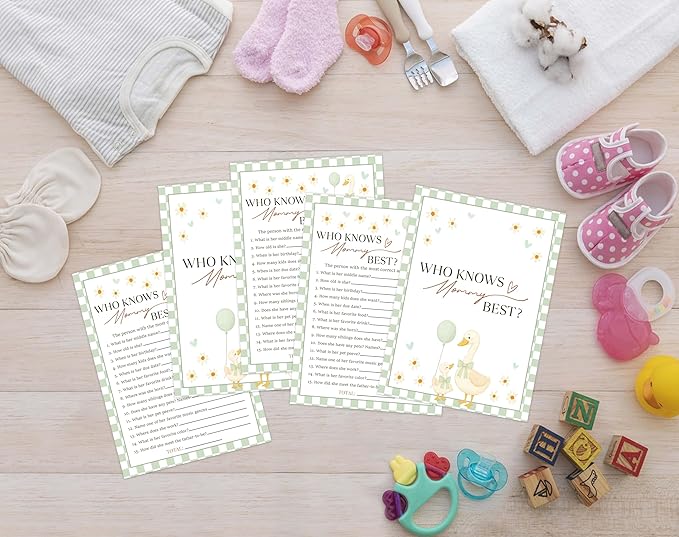 Goose Baby Shower Games, Sage Green Little Goose Who Knows Mommy Best Game for 30 Guests with Game Cards, Gender Reveal, Baby Shower Supplies & Decorations (DV18)