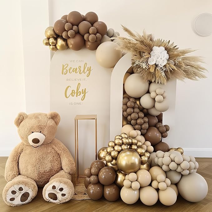Brown Balloon Arch Kit 18 in Clear Balloons Shades of Brown Cream Dark Coffee Nude Beige Champagne Gold Confetti Balloons for Thanksgiving Fall Boho Cow Rodeo Baby Shower Birthday Party Decor