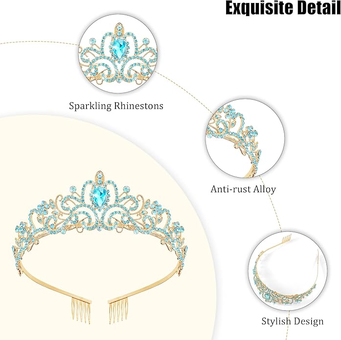 TAROSE Crowns for Women and Girls, Queen Crystal Gold Silver Tiaras with White Rhinestone and Combs, Goddess Crown for Wedding Bride Birthday Princess Bridal Shower Hair Accessories for Women