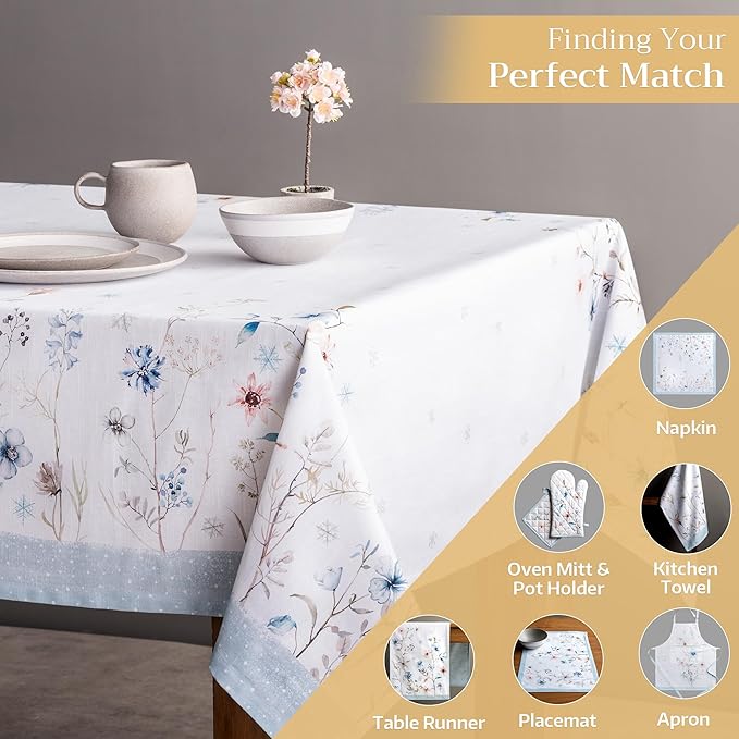 Maison d' Hermine Table Cloth Square Table 100% Cotton 60 x 60 Inches Fall Tablecloth Reusable Everyday Use for Thanksgiving Christmas Decorations Dining Farmhouse Party (Ice Florals)