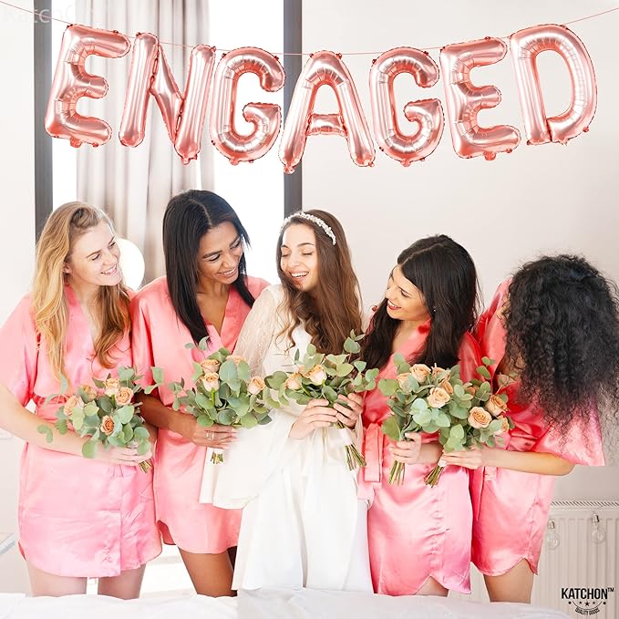 KatchOn, Rose Gold Foil Engaged Balloons Letter - 16 Inch | Engagement Balloons for Engagement Party Decorations | Bachelorette Party Decorations | Engagement Party Balloons for Engagement Decorations
