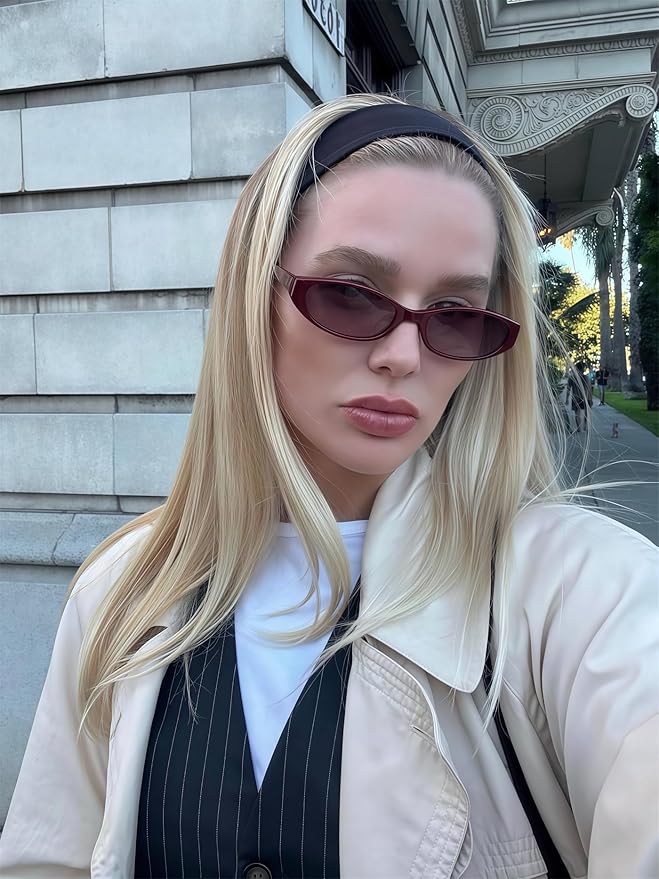 Retro Oval Sunglasses for Women Chic Cat Eye 90s Sunnies Lightweight Narrow Shades Trendy UV protection Sun Glasses