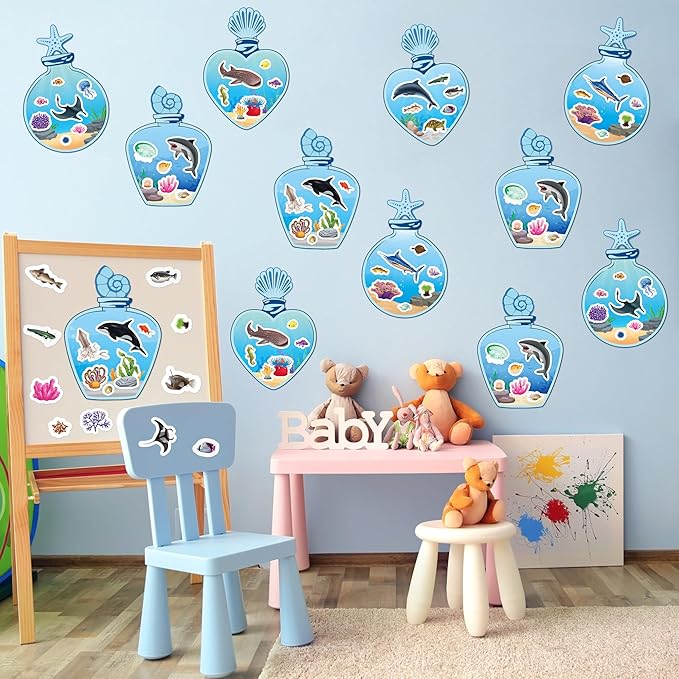 CY2SIDE Sea Animal Scene Stickers - 12PCS Under The Sea Scene Stickers Art Craft for Kids Make Your Own Ocean Animal Sticker DIY Summer Party Games for Classroom Activities for Classroom Reward