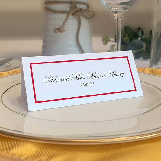 Single Line Border Place Cards, Ruby Red (Choose Color), Set of 25, Pre-cut and Scored - Wedding, Party, Dinner, and Special Events - Made in the USA