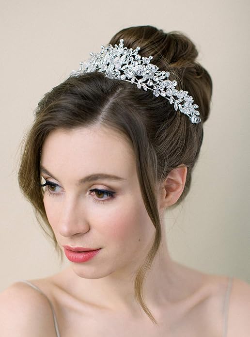 SWEETV Jeweled Wedding Tiaras and Crowns for Women, Metal Princess Tiara Queen Crown for Bride, Bridal Headpieces for Birthday Quinceanera Pageant Prom