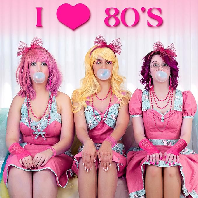 80s Outfit for Women, Fancy Dress Costume Accessories Lace Headband Earrings Fishnet Gloves Necklace Bracelet for Women 80s Themed Party