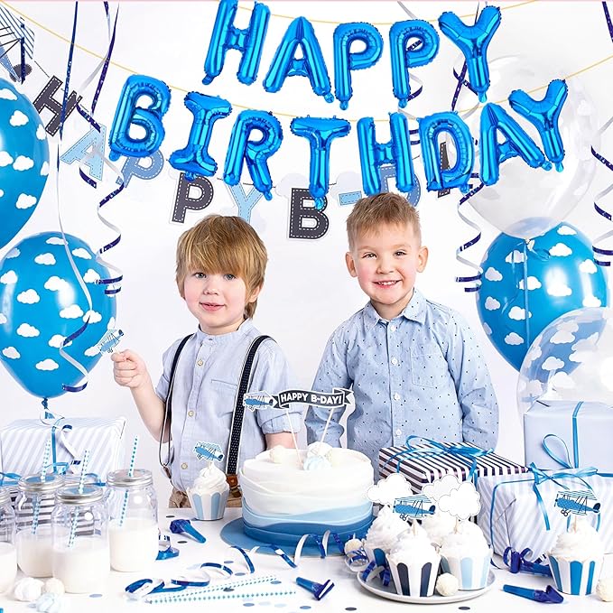 LIOZEOKUN Happy Birthday Balloon Letters 16 inch Mylar Foil Birthday Balloons Banner Sign for Birthday Party Decorations Supplies (Blue)