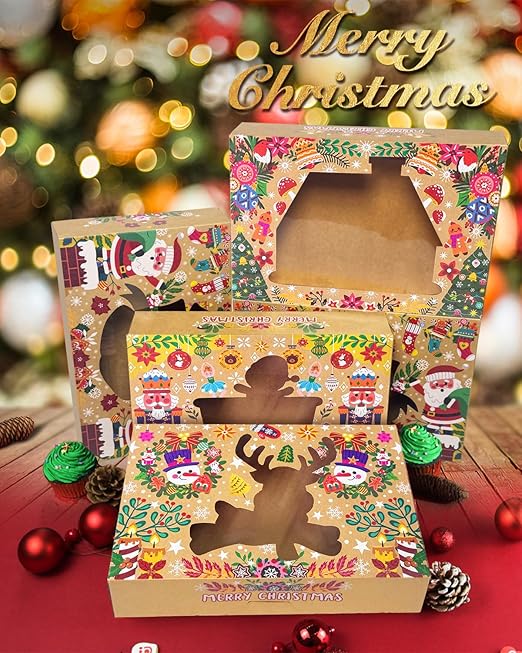 qiqee Christmas Bell version Cookie Boxes with Window 32packs 12x8x2.5 Inch Bakery Box Pastry Box for Christmas