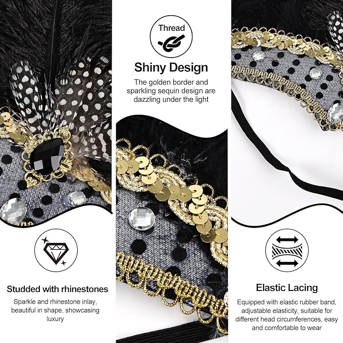 Women's Carnival Feather Headpieces Sequin Headdress for Wedding Masquerade Party Cosplay Feather Headbands