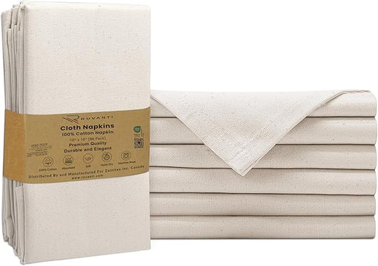 Ruvanti Premium Cloth Napkins Set of 6, 18x18 Inches, 100% Cotton, Washable, Soft & Absorbent, Perfect for Wedding, Christmas, ‎Thanksgiving Dinners - Natural Color