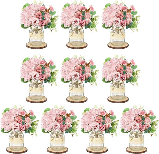 Set 10 Mason Jar Table Centerpiece - Wedding Centerpieces for Tables, Mason Jar Flower Centerpiece Vases Decor- Boho Farmhouse Rustic for Engagement, Bridal Shower, Wedding, Versatile Decor (Pink)