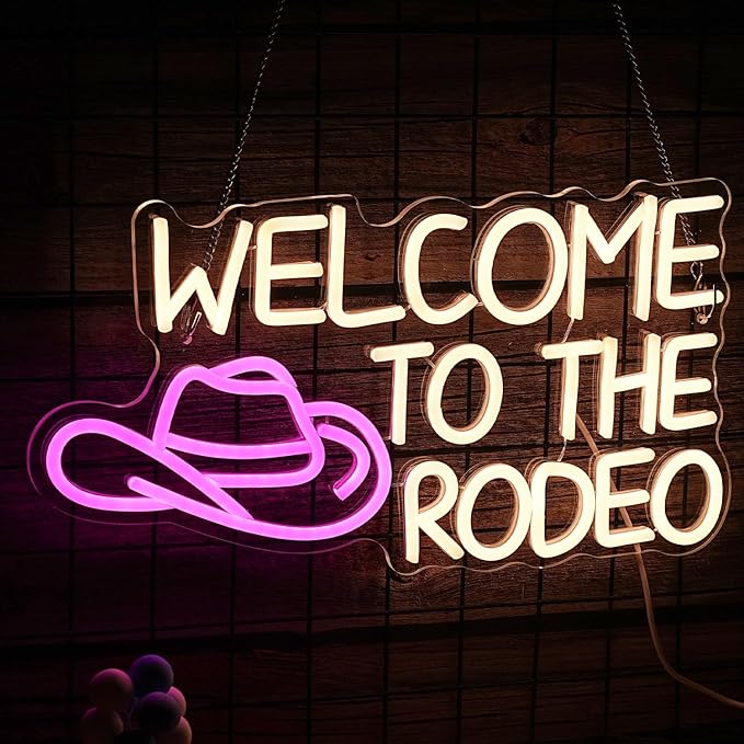 Welcome To The Rodeo Neon Sign Cowboy Neon Light For Wall Decor Dimmable LED Signs Welcome To The Rodeo Light Up Signs Living Room Man Cave Bar Recreation Room Decoration, Cowboy Gift for Men, Women