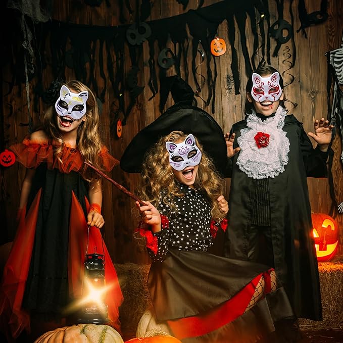 12 Pack White Fox Masks – DIY Blank Animal Face Mask with Elastic Strap for Halloween, Masquerade, Cosplay, School Drama, Painting Craft and Party Decorations