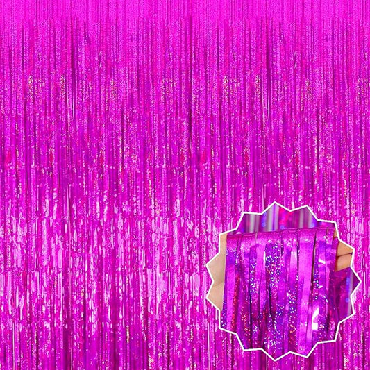 6 Pack Fuchsia Foil Fringe Curtains Backdrop, 3.28 x 8.2 Ft Metallic Streamers Tinsel Curtains Background for Photo Booth, Birthday, Christmas, Halloween, Thanksgiving, New Year Party Decorations