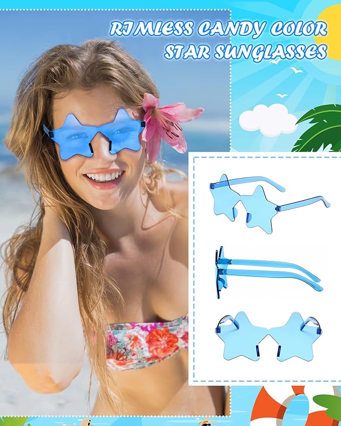 40 Pairs Rimless Star Sunglasses Bulk Wholesale Transparent Candy Color Star Glasses for Women Men Party Favors