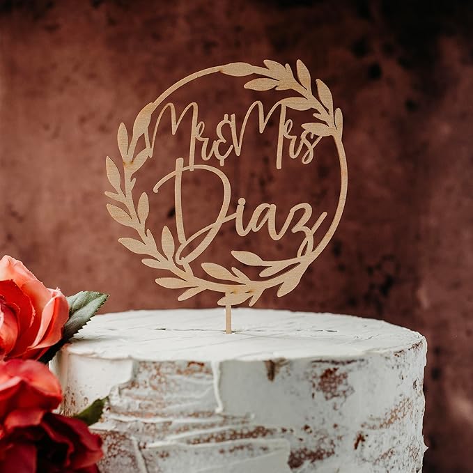 Wedding Custom Personalized Acrylic Wood Cake Topper, Hexagon, Geometric Cake Topper, Birthday Topper, Rustic Elegant Classic Cake Toppers